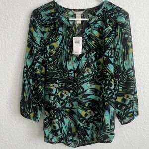 Banana Republic Sheer V-Neck Abstract Print Blouse Women's Small